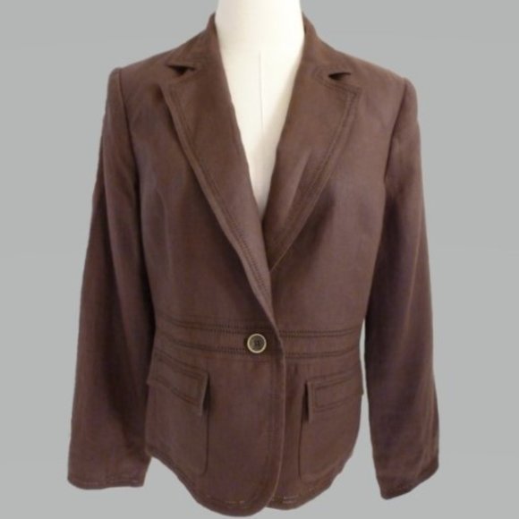 Style and Co. 12P Brown Linen Blazer with Top Stitch Detail - Picture 1 of 5